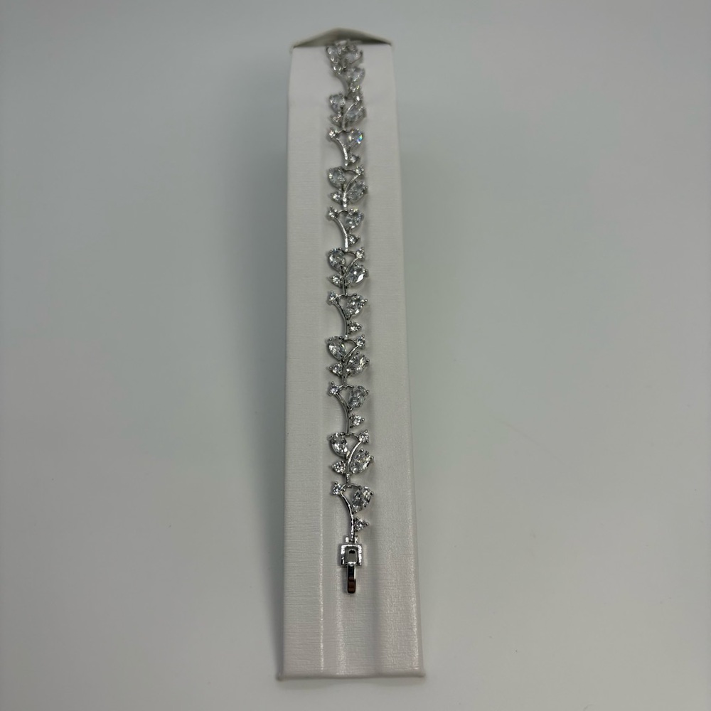 Clear Cubic Zirconia Vine Silver Tone Bridal Pageant Wedding Bracelet